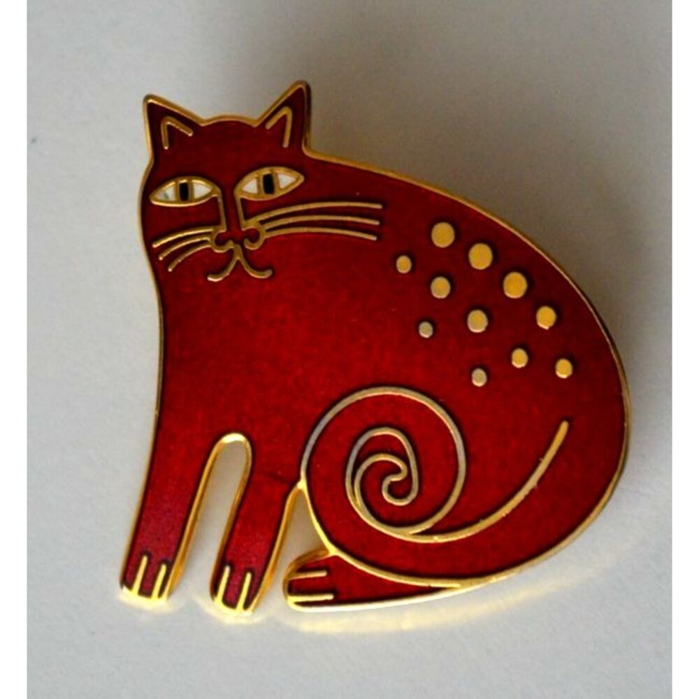 Laurel Burch Dark Red Keshire Cat Brooch Pin Pendant Gold Tone Enamel 1.5"x1.5"
